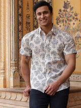 Cream Ethnic Motifs Shirt - Elganza