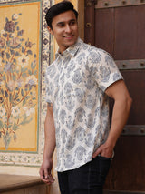 Cream Ethnic Motifs Shirt - Elganza