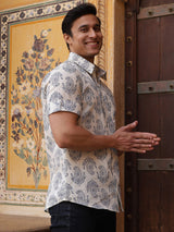 Cream Ethnic Motifs Shirt - Elganza