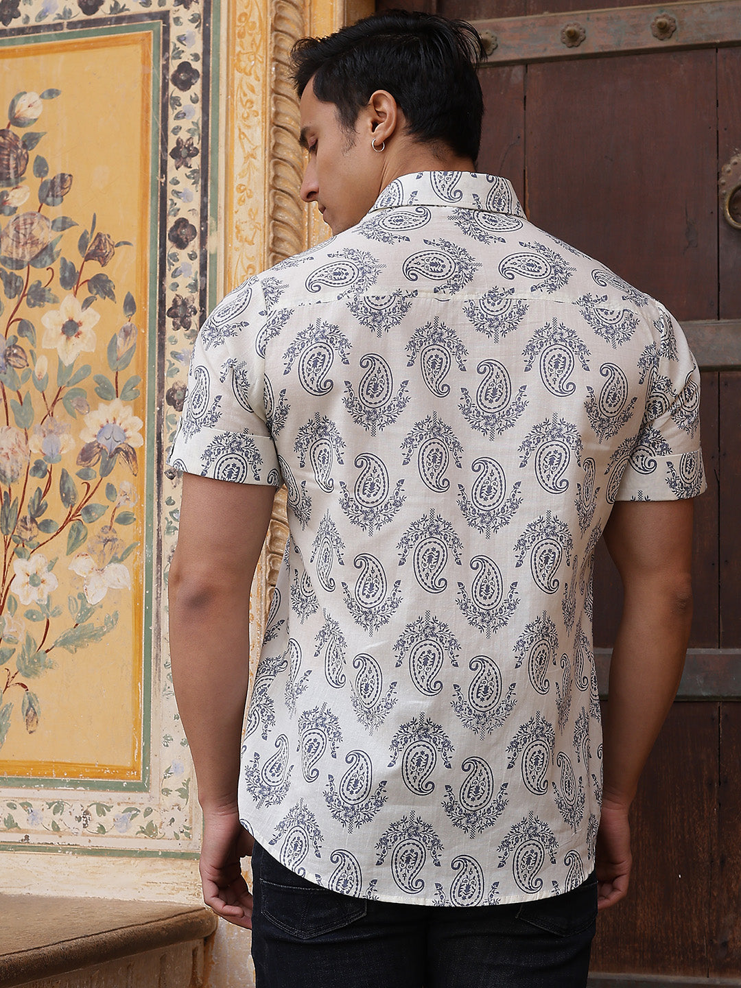 Cream Ethnic Motifs Shirt - Elganza