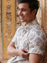 Cream Ethnic Motifs Shirt - Elganza