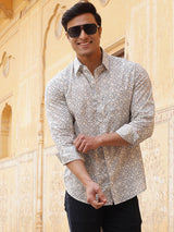 Cream Geometric Shirt - Elganza