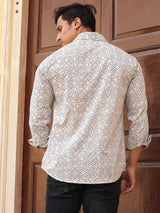 Cream Geometric Shirt - Elganza