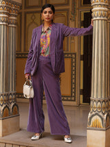 Blue Velvet Blazer With Pant - Elganza