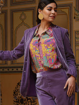 Blue Velvet Blazer With Pant - Elganza