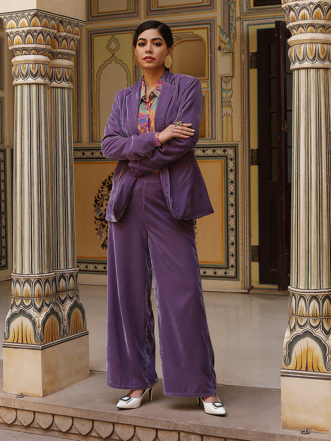 Blue Velvet Blazer With Pant - Elganza