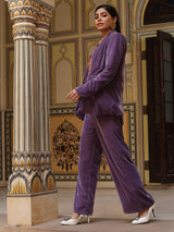 Blue Velvet Blazer With Pant - Elganza