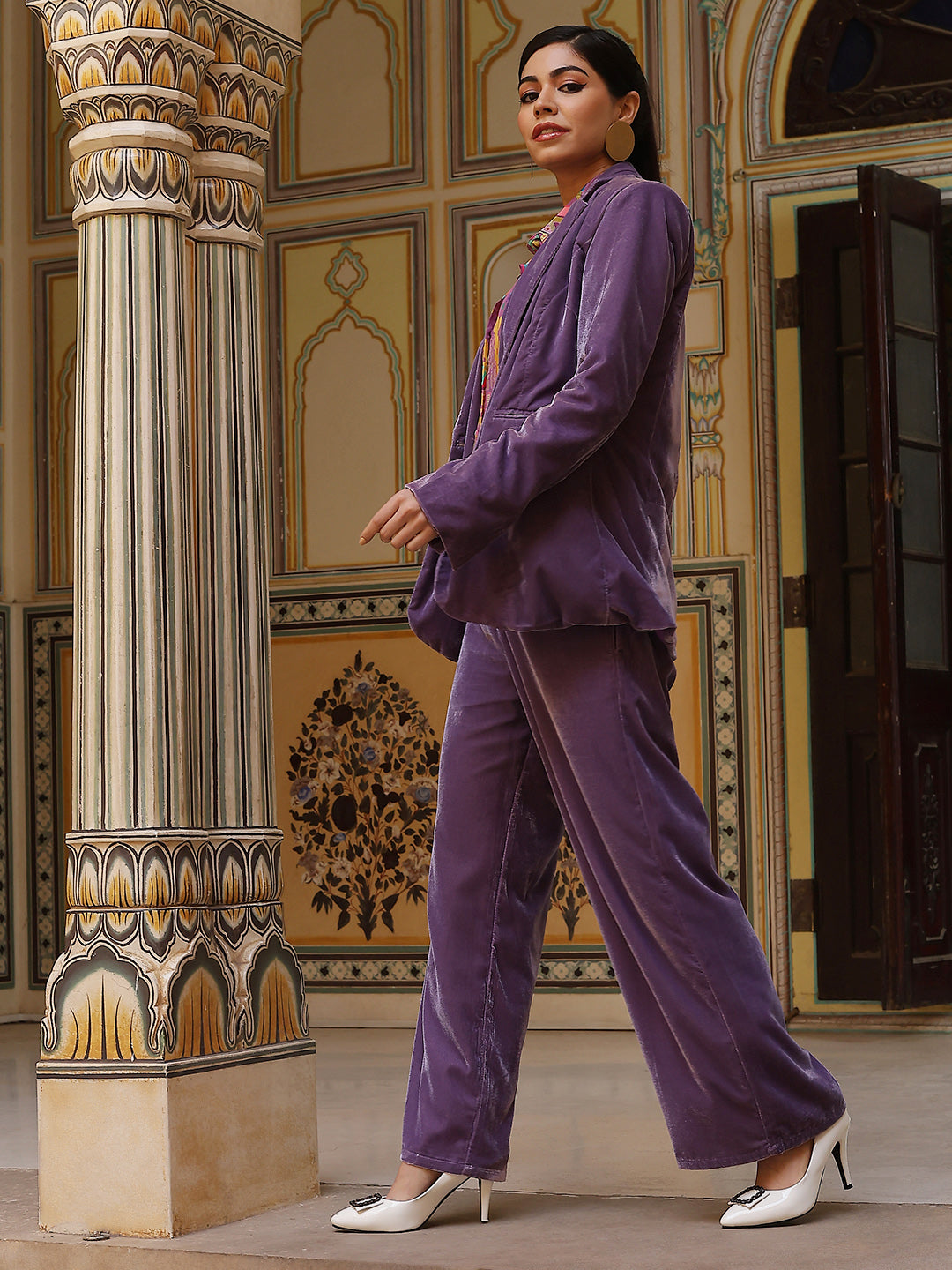 Blue Velvet Blazer With Pant - Elganza