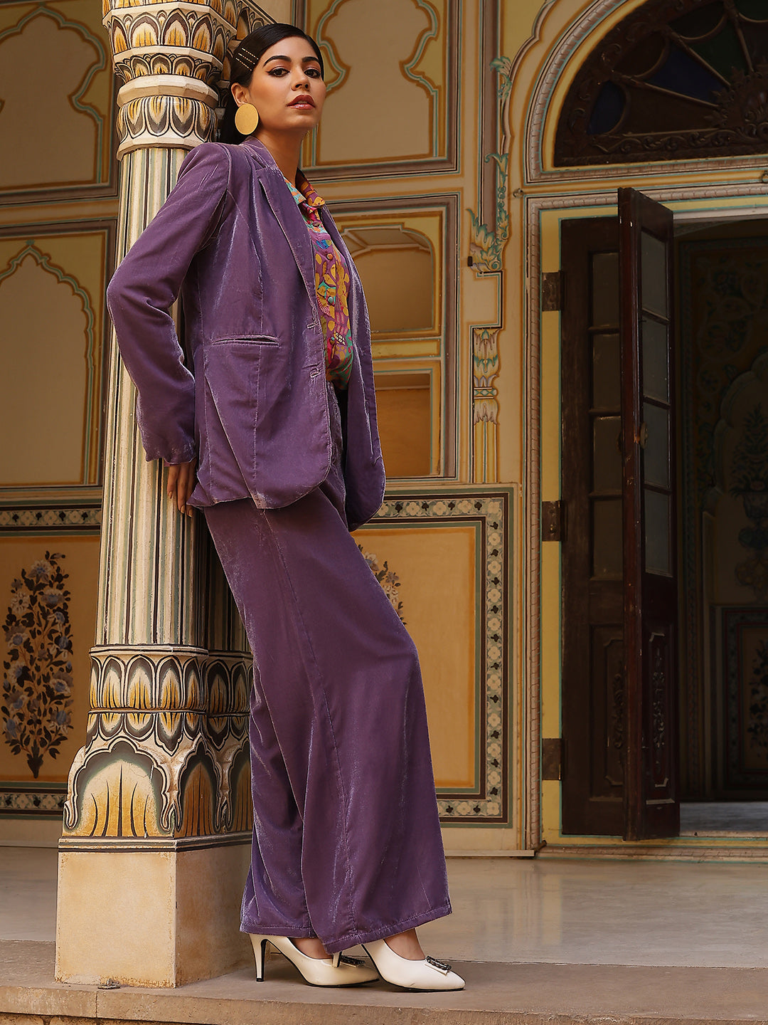 Blue Velvet Blazer With Pant - Elganza