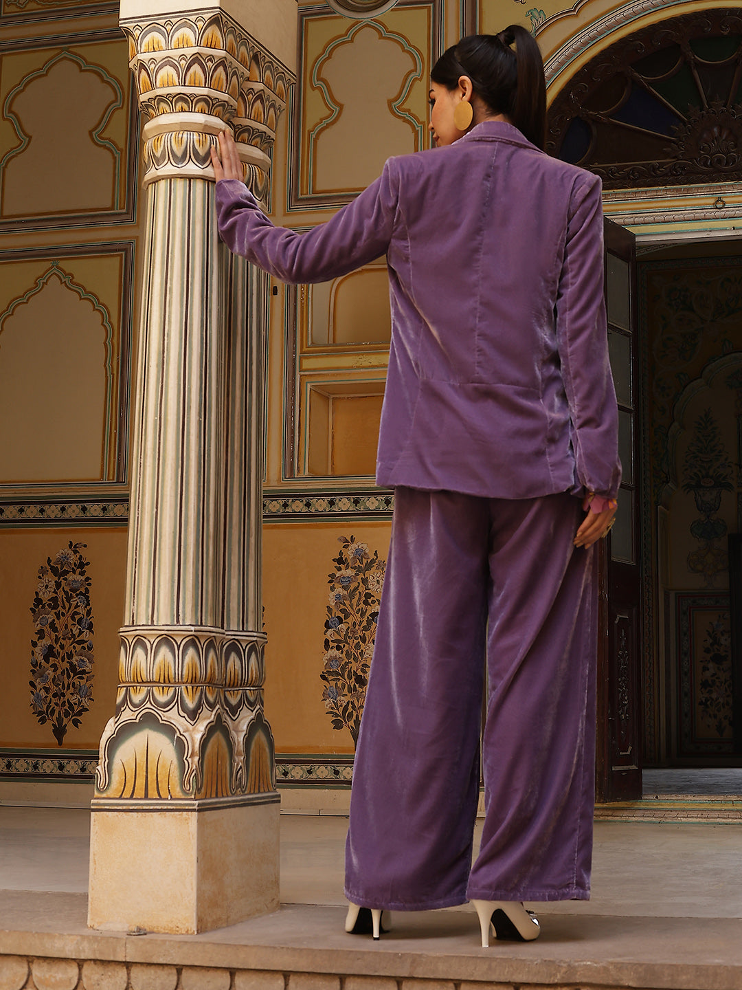 Blue Velvet Blazer With Pant - Elganza