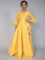 Yellow Checked Maxi Dress With Bag - Elganza