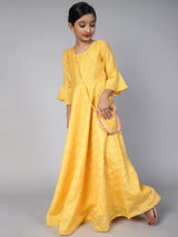 Yellow Checked Maxi Dress With Bag - Elganza