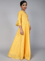 Yellow Checked Maxi Dress With Bag - Elganza