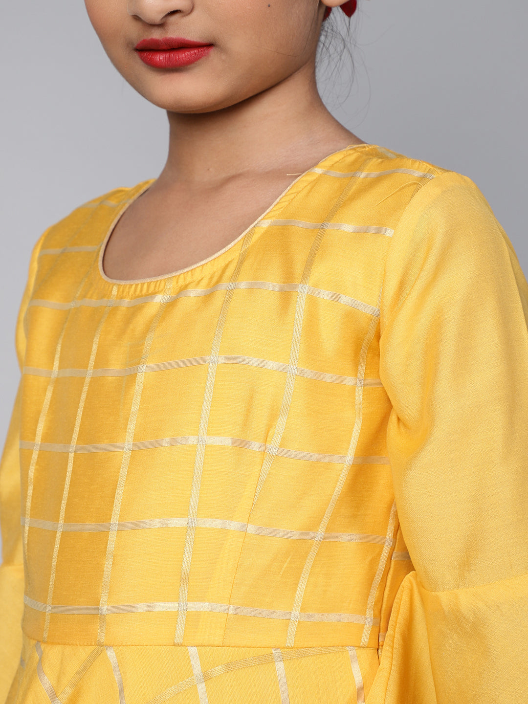 Yellow Checked Maxi Dress With Bag - Elganza