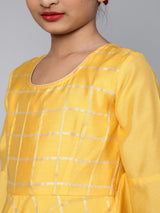 Yellow Checked Maxi Dress With Bag - Elganza