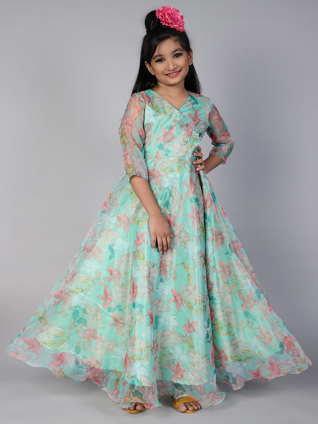 Green Floral Print Maxi Dress - Elganza