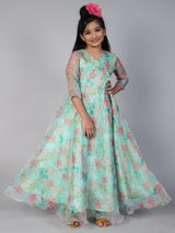 Green Floral Print Maxi Dress - Elganza
