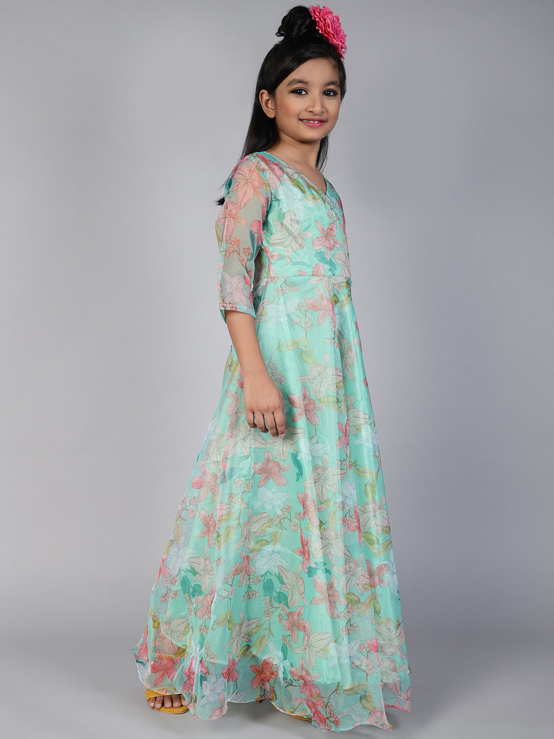 Green Floral Print Maxi Dress - Elganza
