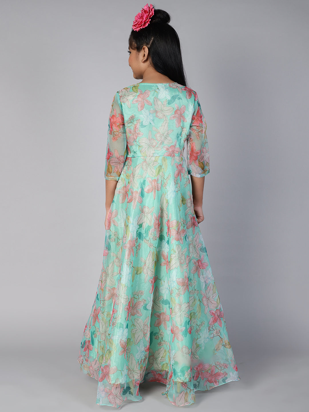 Green Floral Print Maxi Dress - Elganza