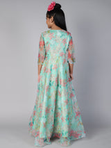 Green Floral Print Maxi Dress - Elganza