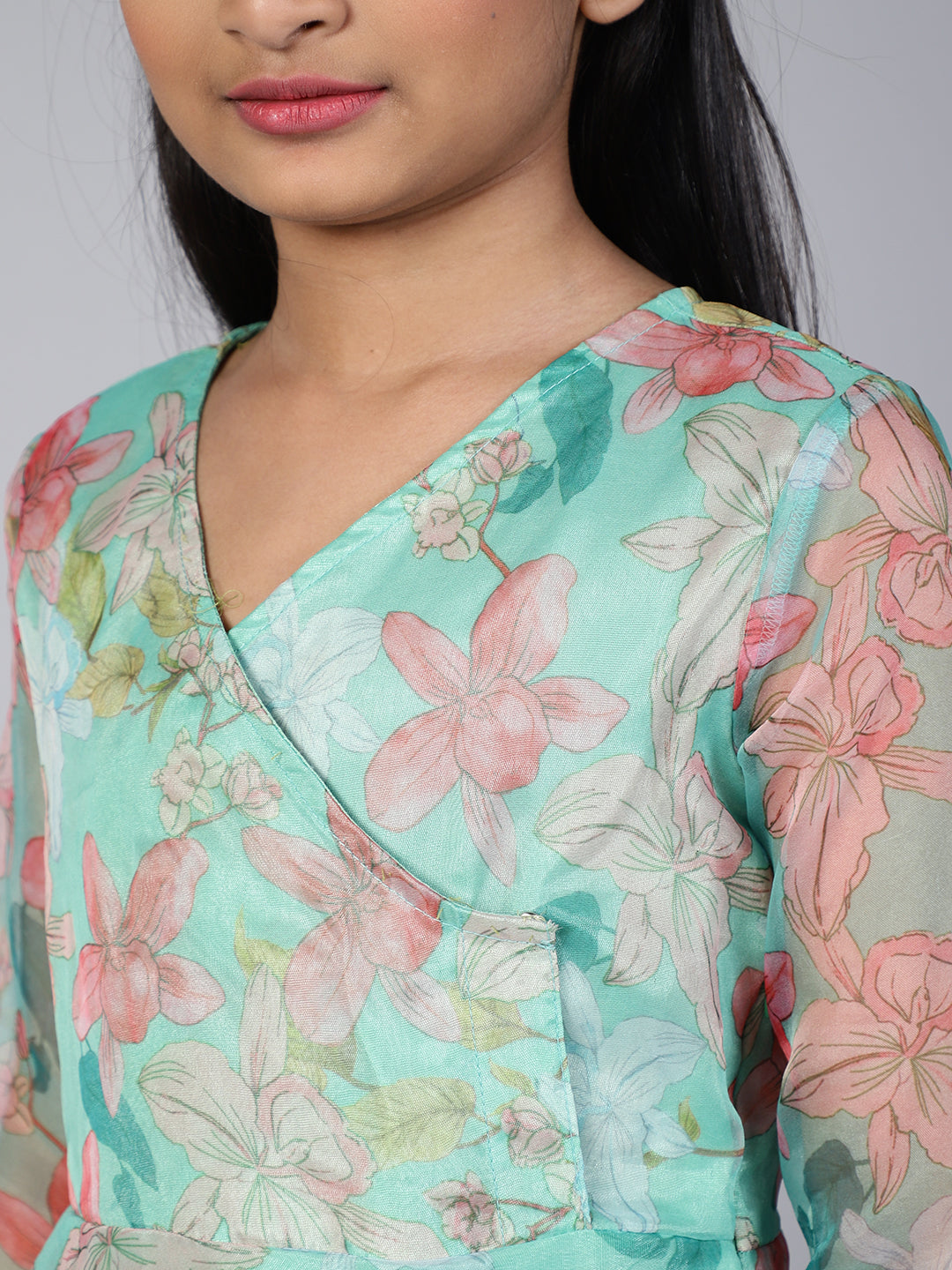 Green Floral Print Maxi Dress - Elganza