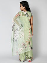 Green Floral Print Kurta With Palazzo - Elganza