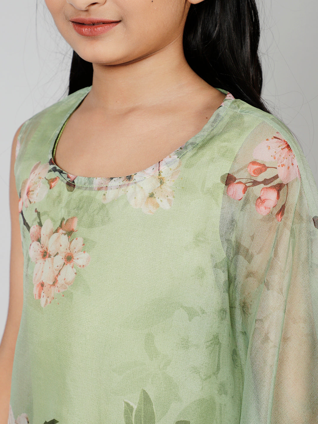 Green Floral Print Kurta With Palazzo - Elganza