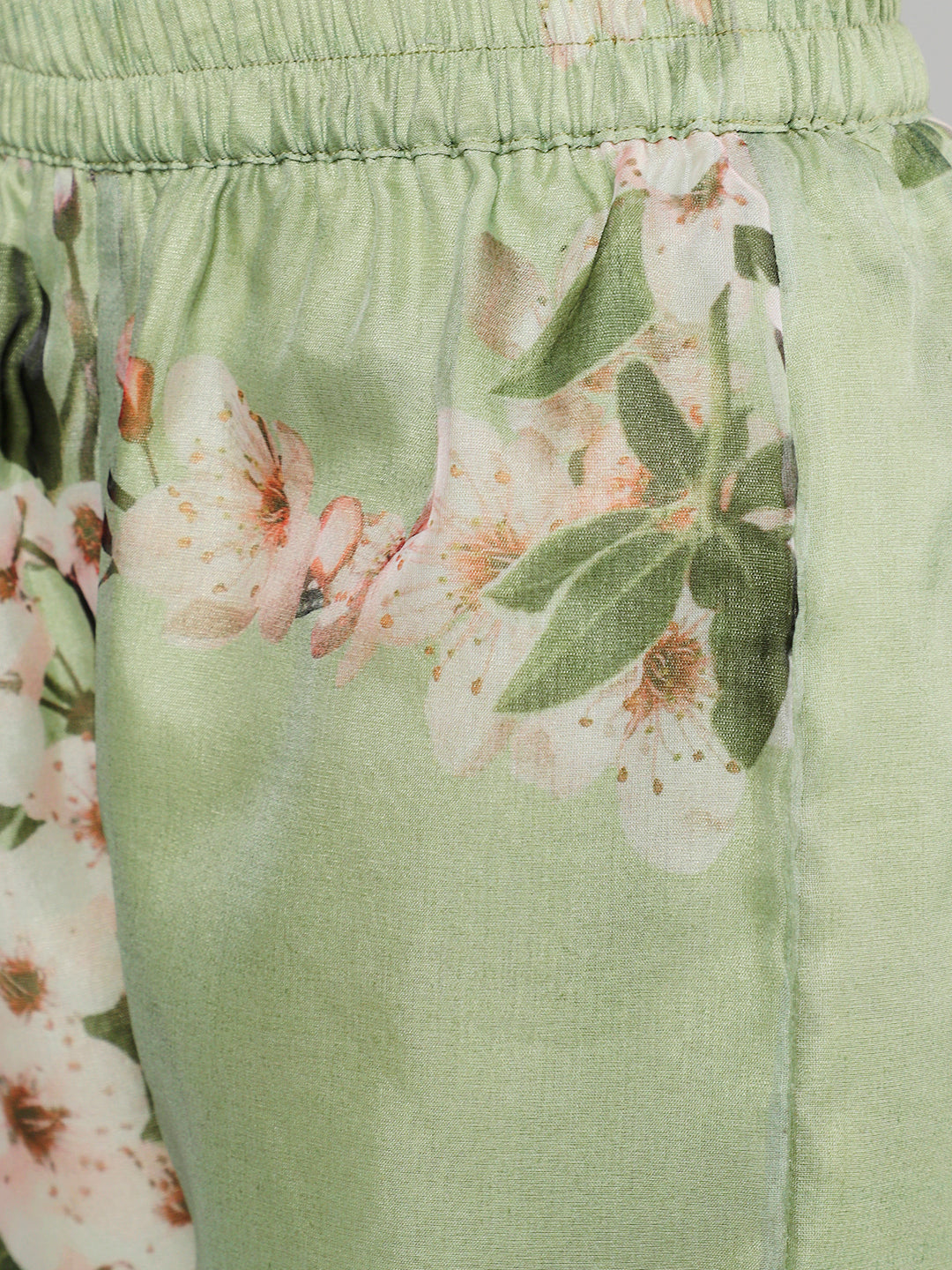 Green Floral Print Kurta With Palazzo - Elganza