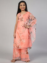 Peach Floral Printed Kurta With Palazzo - Elganza