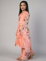 Peach Floral Printed Kurta With Palazzo - Elganza