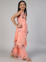 Peach Floral Printed Kurta With Palazzo - Elganza