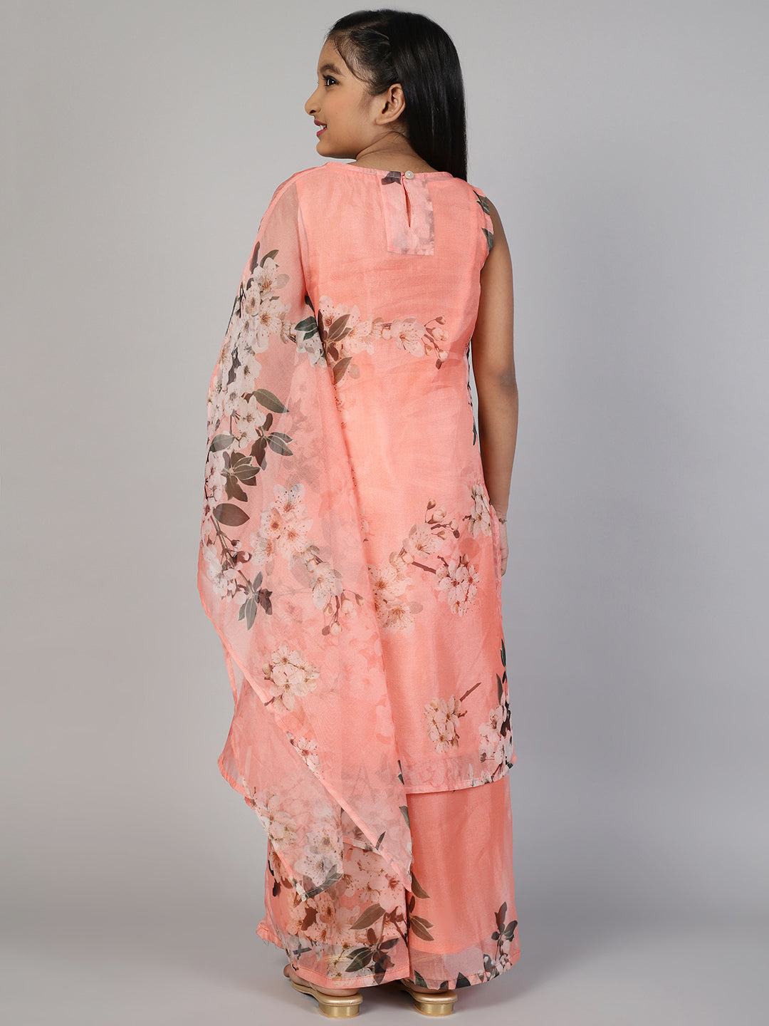 Peach Floral Printed Kurta With Palazzo - Elganza
