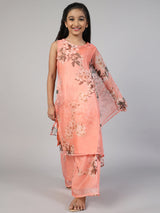 Peach Floral Printed Kurta With Palazzo - Elganza