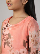 Peach Floral Printed Kurta With Palazzo - Elganza