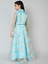 Pastel Blue Floral Print Lehenga Choli - Elganza