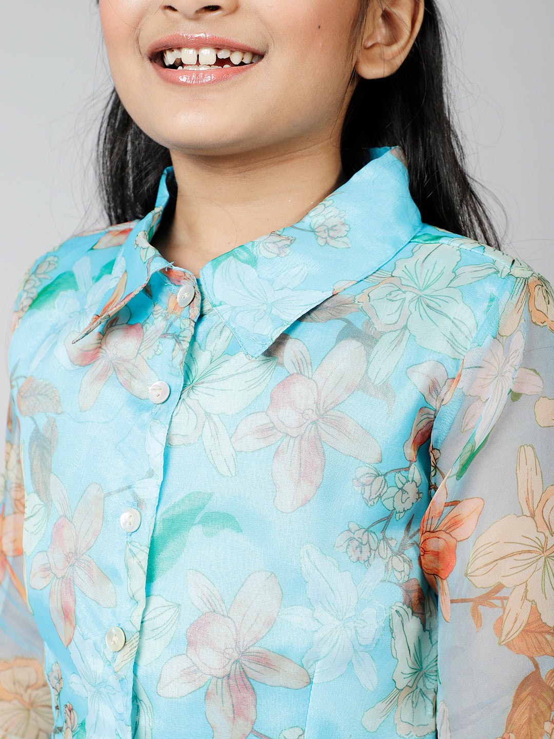 Pastel Blue Floral Print Lehenga Choli - Elganza