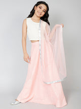 Pink Mirror Work Lehenga Choli With Dupatta - Elganza