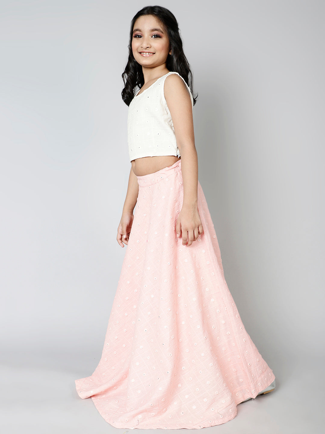 Pink Mirror Work Lehenga Choli With Dupatta - Elganza