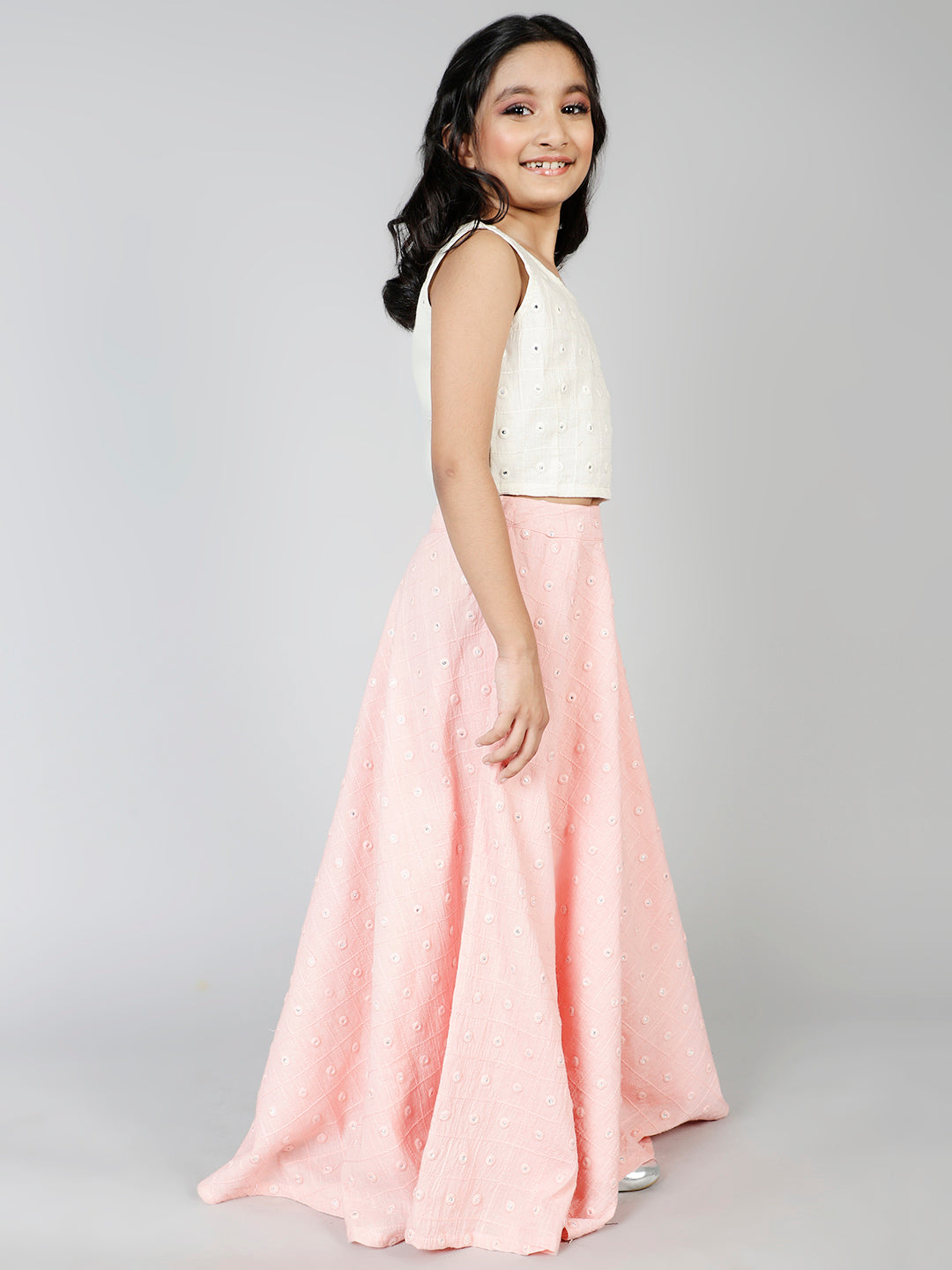 Pink Mirror Work Lehenga Choli With Dupatta - Elganza