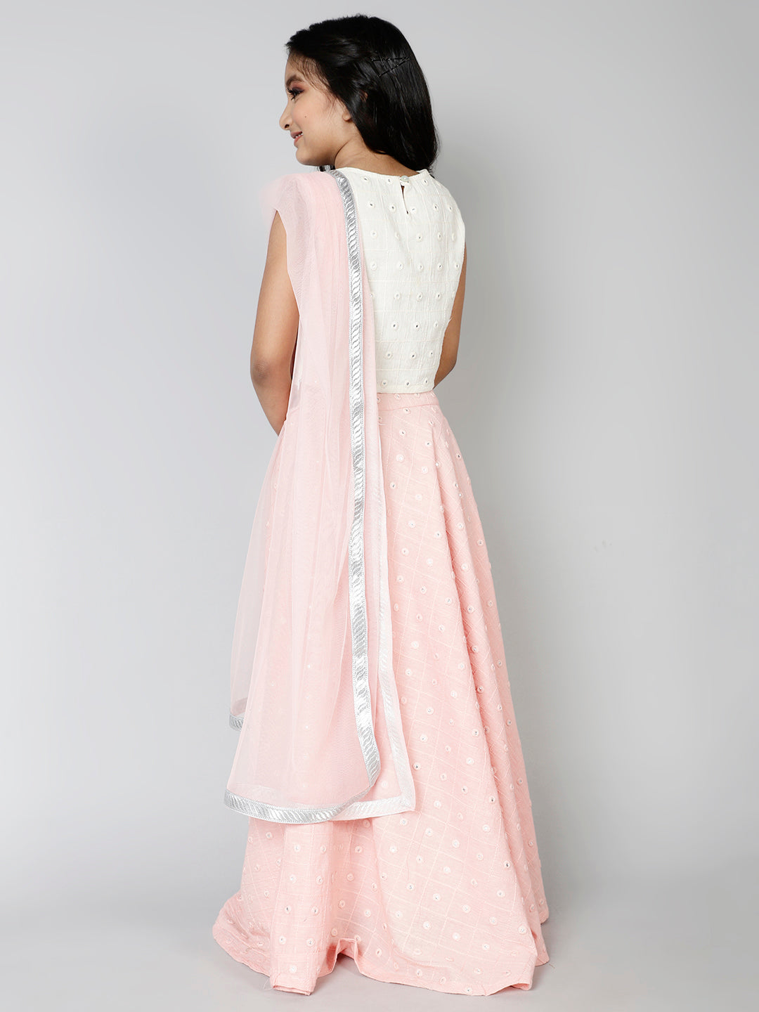 Pink Mirror Work Lehenga Choli With Dupatta - Elganza