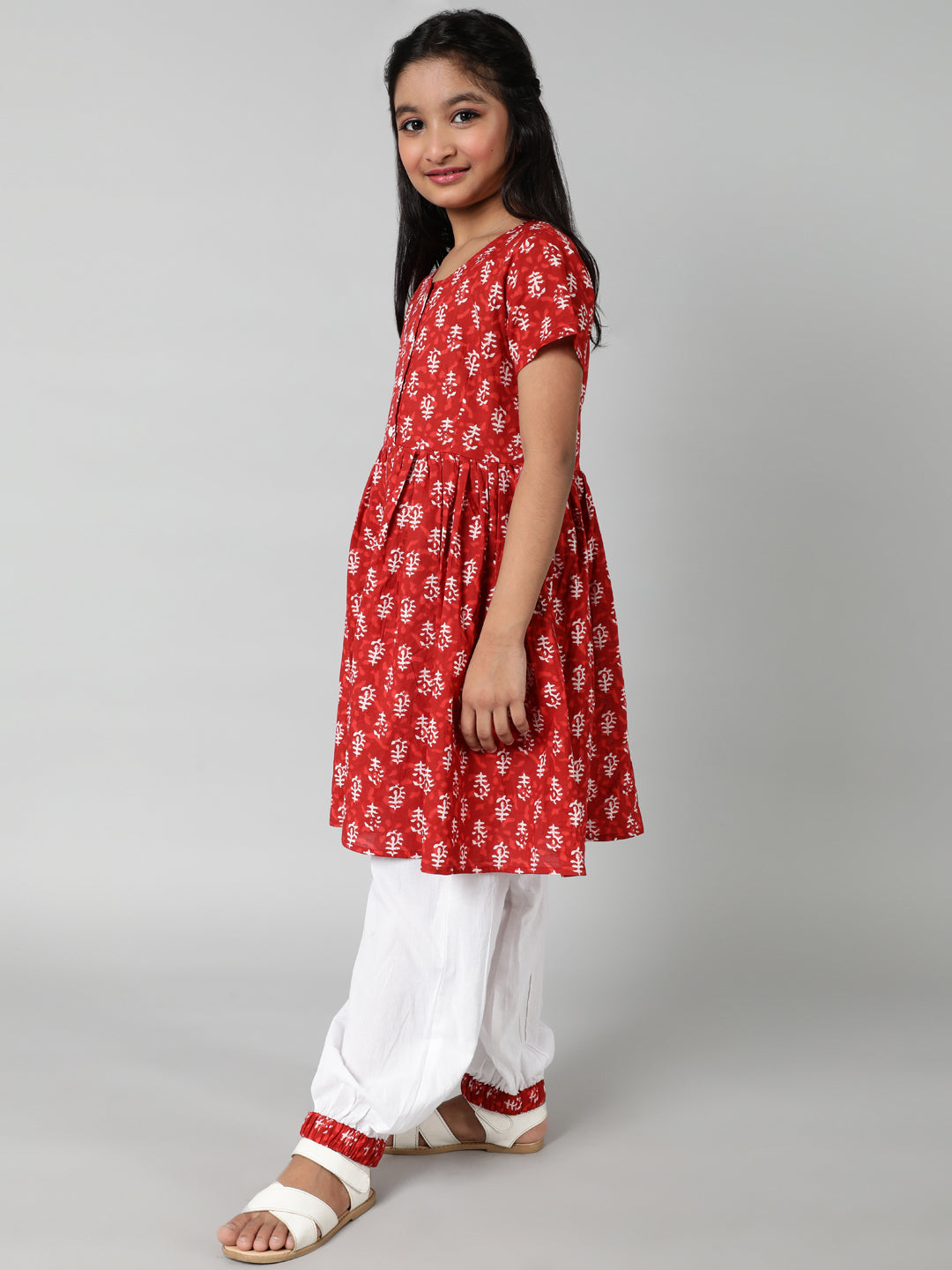 Red Printed Kurta With Palazzo - Elganza