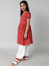 Red Printed Kurta With Palazzo - Elganza