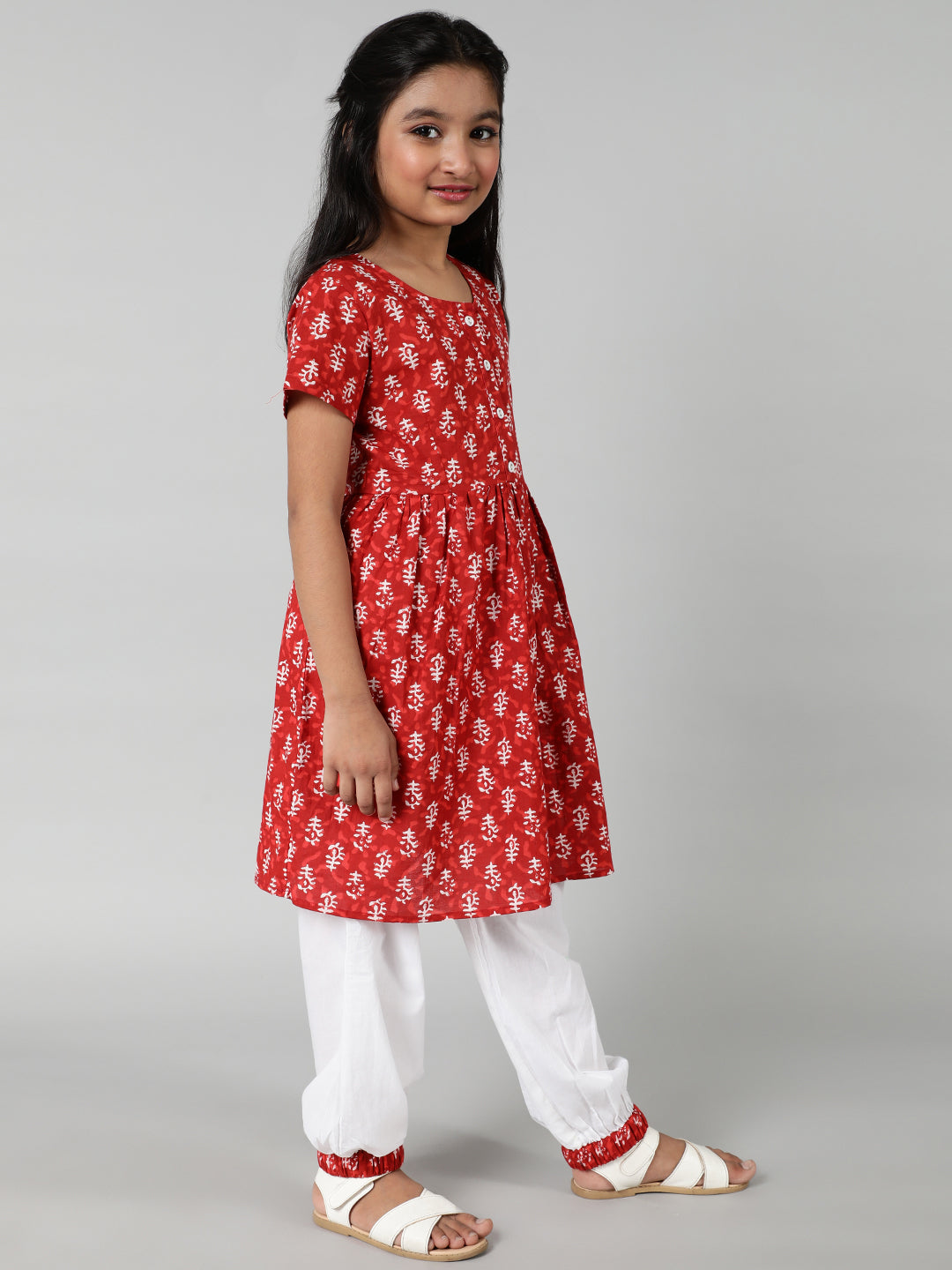 Red Printed Kurta With Palazzo - Elganza