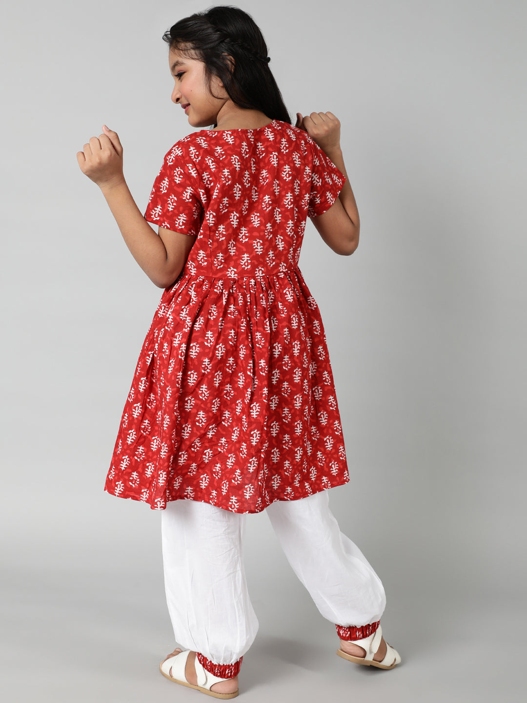 Red Printed Kurta With Palazzo - Elganza