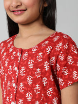 Red Printed Kurta With Palazzo - Elganza