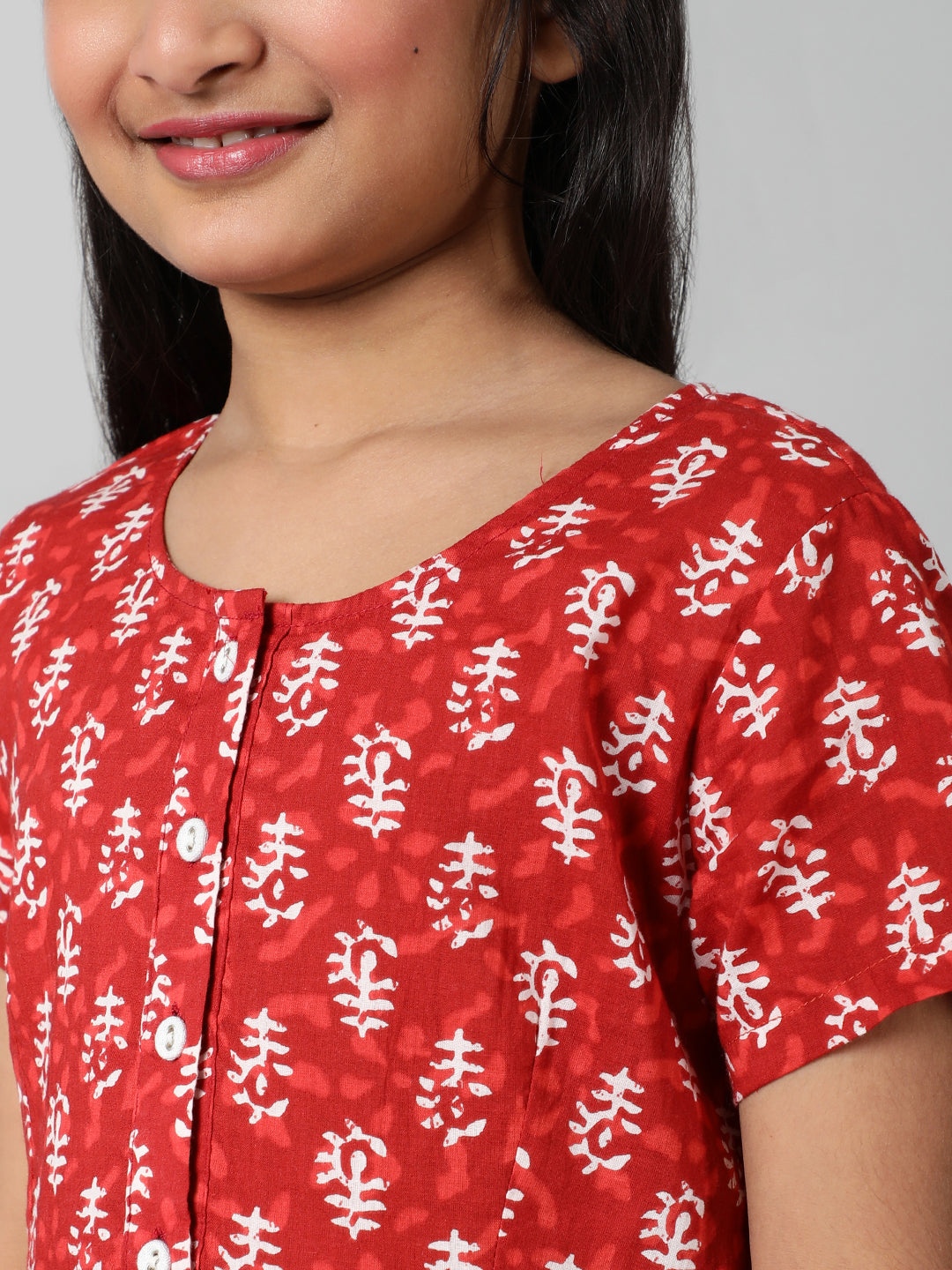 Red Printed Kurta With Palazzo - Elganza