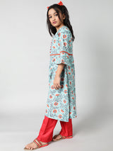 Green Floral Print Kurta - Elganza