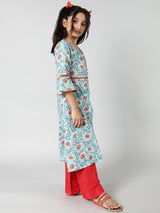 Green Floral Print Kurta - Elganza
