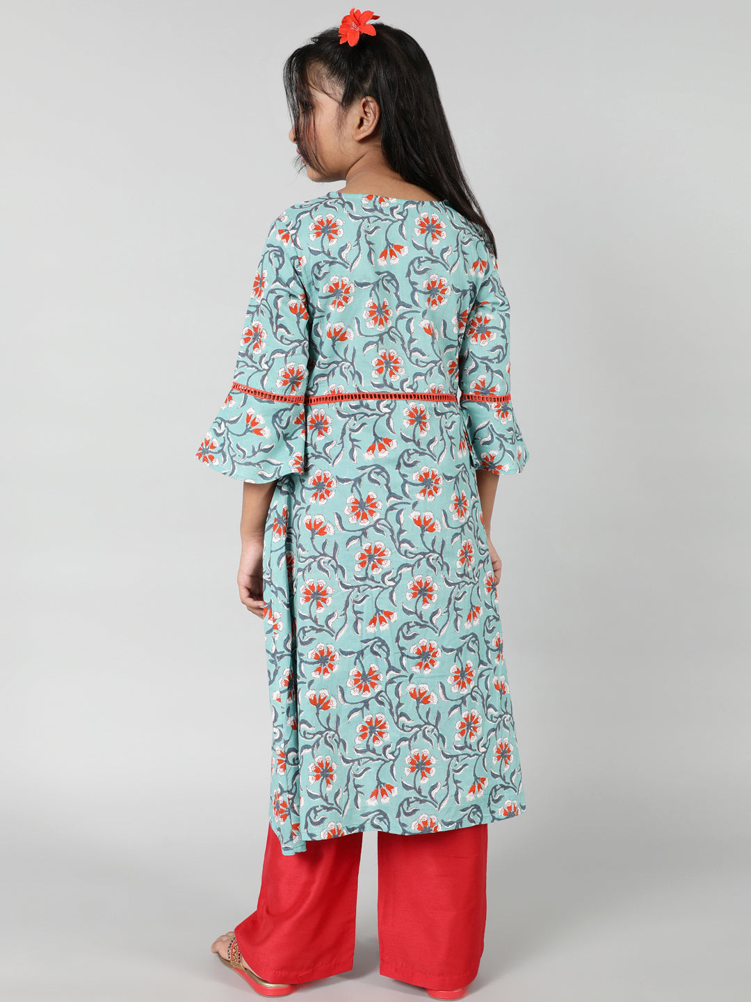 Green Floral Print Kurta - Elganza