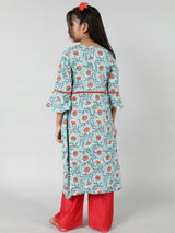 Green Floral Print Kurta - Elganza